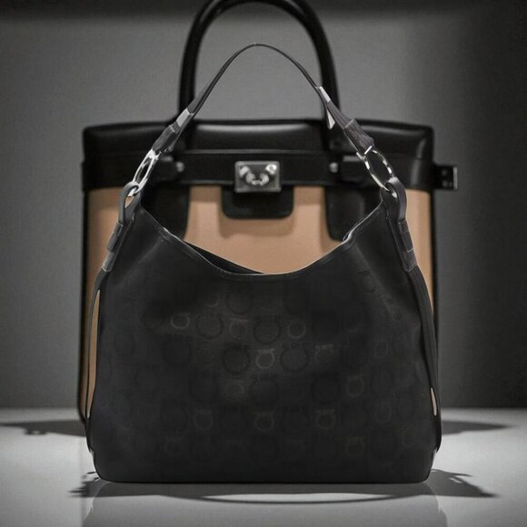Salvatore Ferragamo Handbags - Salvatore Ferragamo Gancini Canvas Shoulder Bag